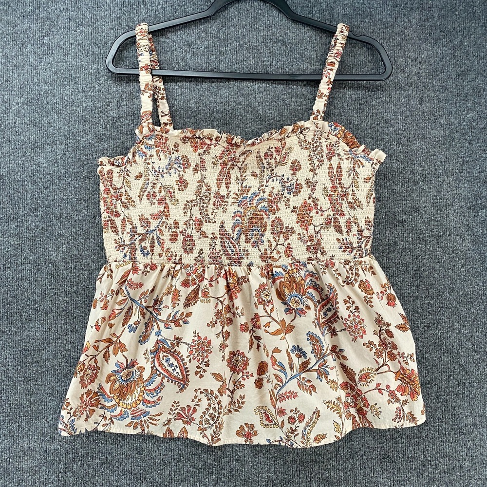 Old Navy‎ Blouse Top Women XL Biege Floral Peasant Boho Cottagecore Babydoll